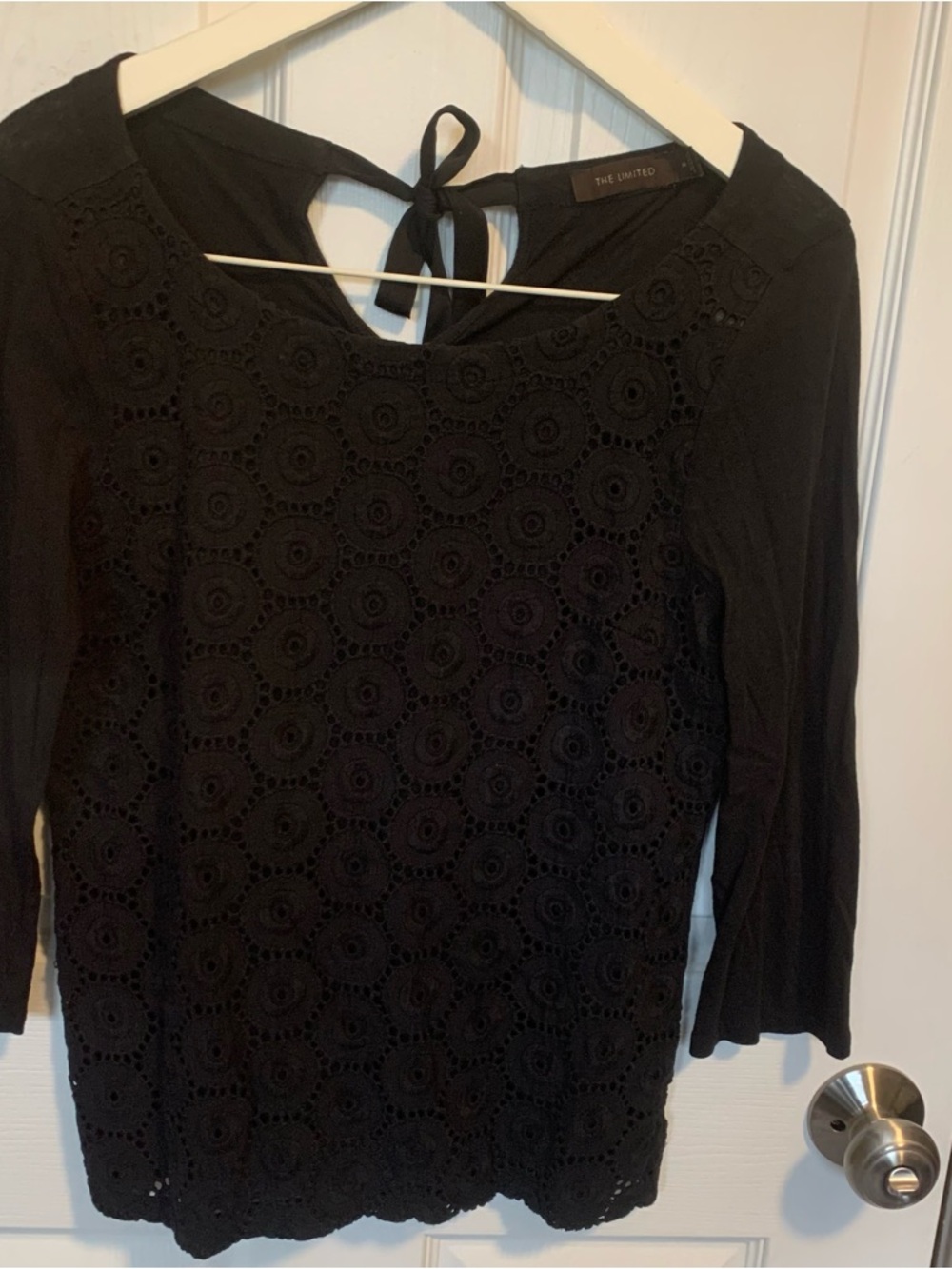 The Limited Black Eyelet Top with Crew Neck